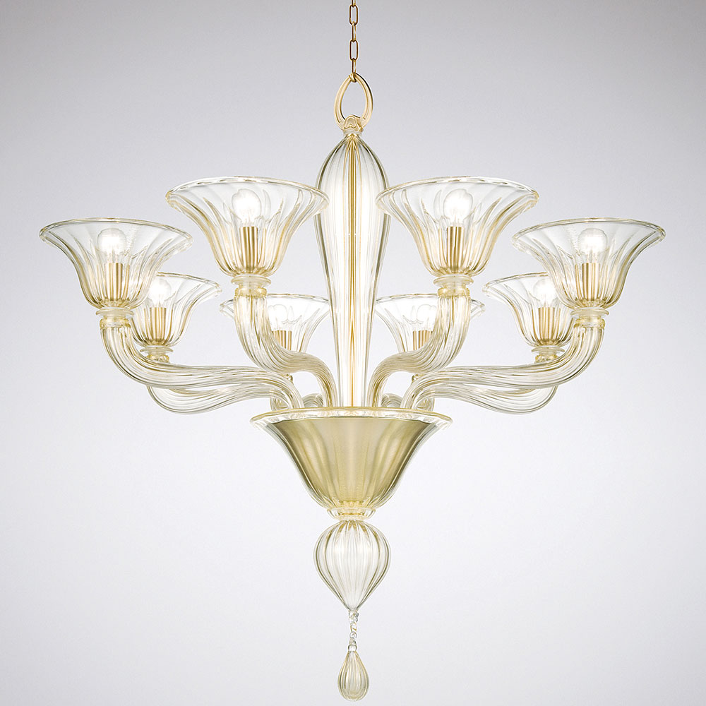 Chandelier in clear Murano glass with a gilded or chrome frame- Luxury furniture Madelia Paris