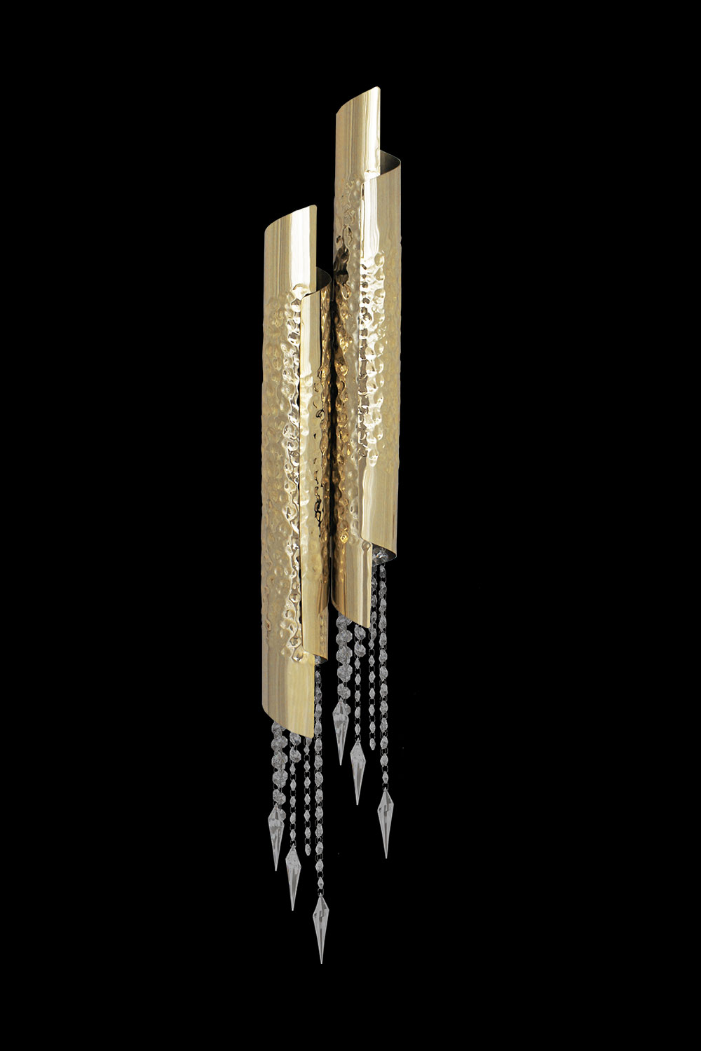 Avolto wall light in hammered gilded or nickel metal with Swarovski pendants-Madelia luxury lighting Paris