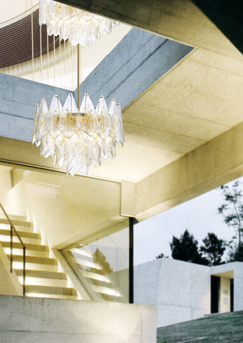 Composable pendant chandelier in clear Murano glass and gilding- Luxury lighting  Madelia Paris